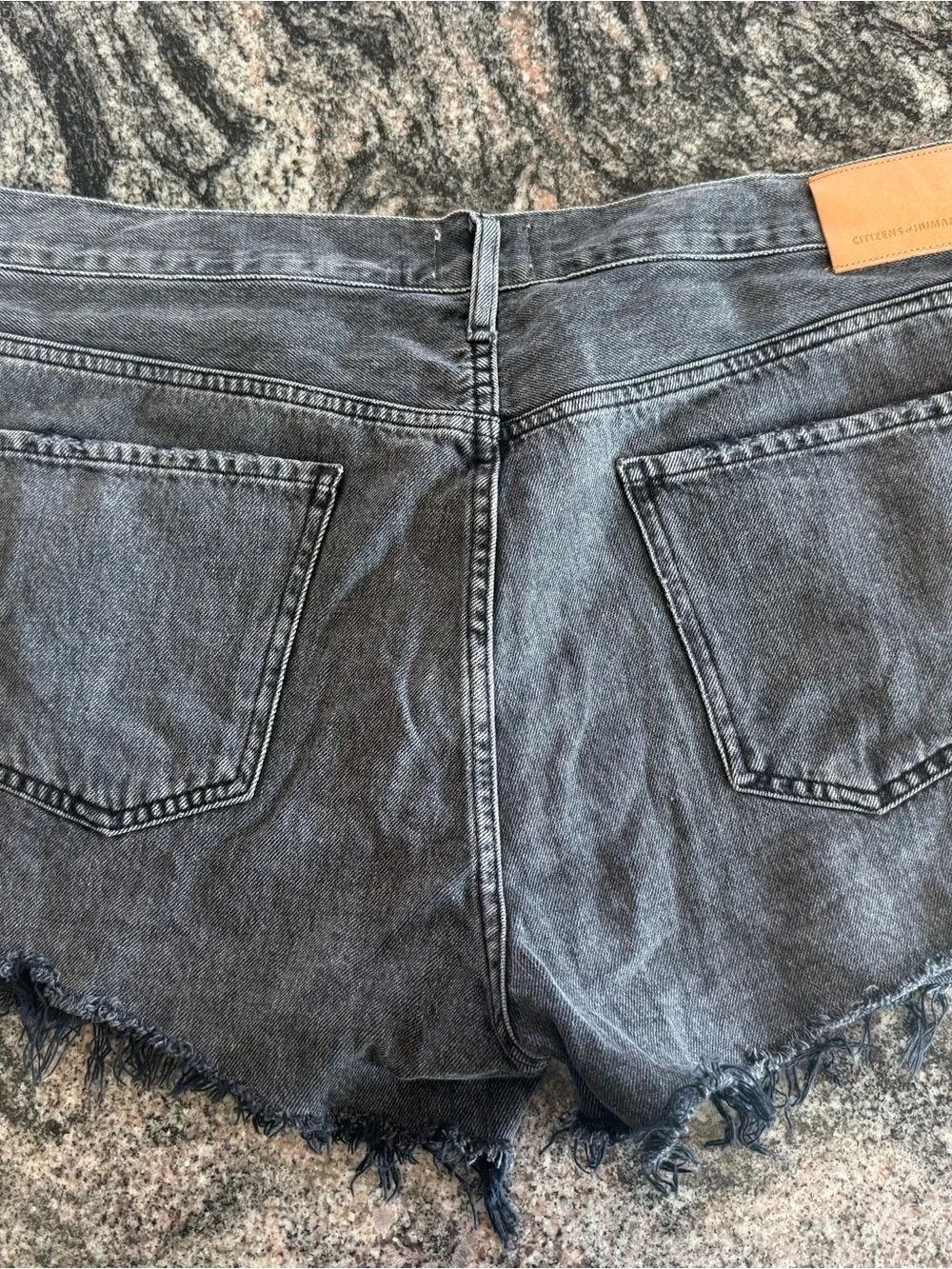 Citizens Of Humanity Black Washed Frayed Hem Jean Shorts
